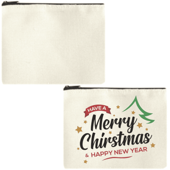 Sublimation Λινό Πορτοφόλι 15x12cm, Σε Μπεζ Ανοιχτό Χρώμα Με Μαύρο Φερμουάρ