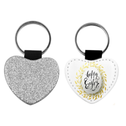 Mπρελόκ Από Δερματίνη Με Ασημί Glitter, Σε Σχήμα Καρδιά