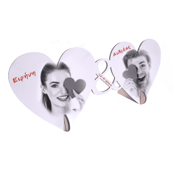 Επιτραπέζια Κορνίζα Μdf Διπλή Καρδιά, 28x12cm. Sublimation, Οικονομική Σε Λευκό Χρώμα Με Ξύλινα Στηρίγματα